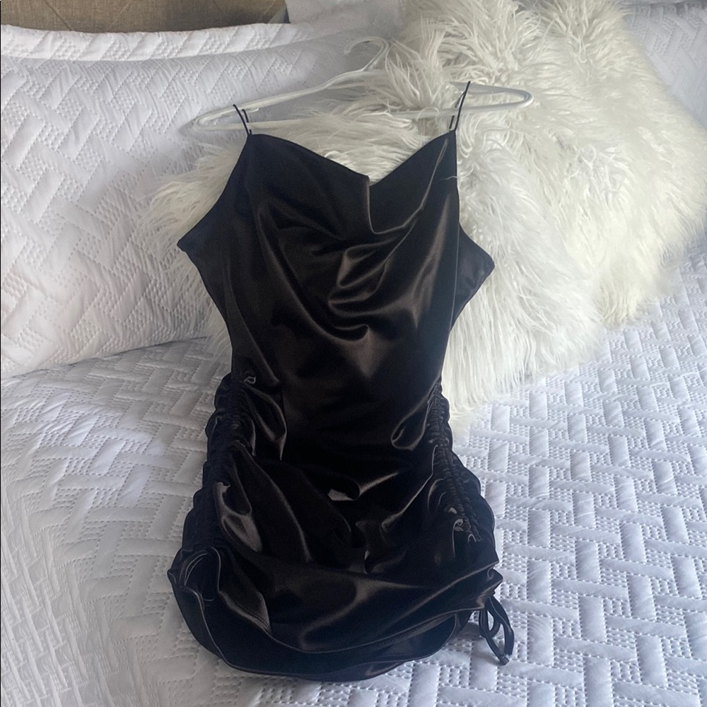 Divided Black Satin Mini Dress